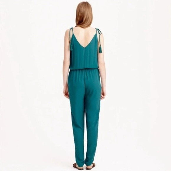 J. Crew Emerald Green Crepe Tassel Jumpsuit Size Large‎ - Picture 2 of 8